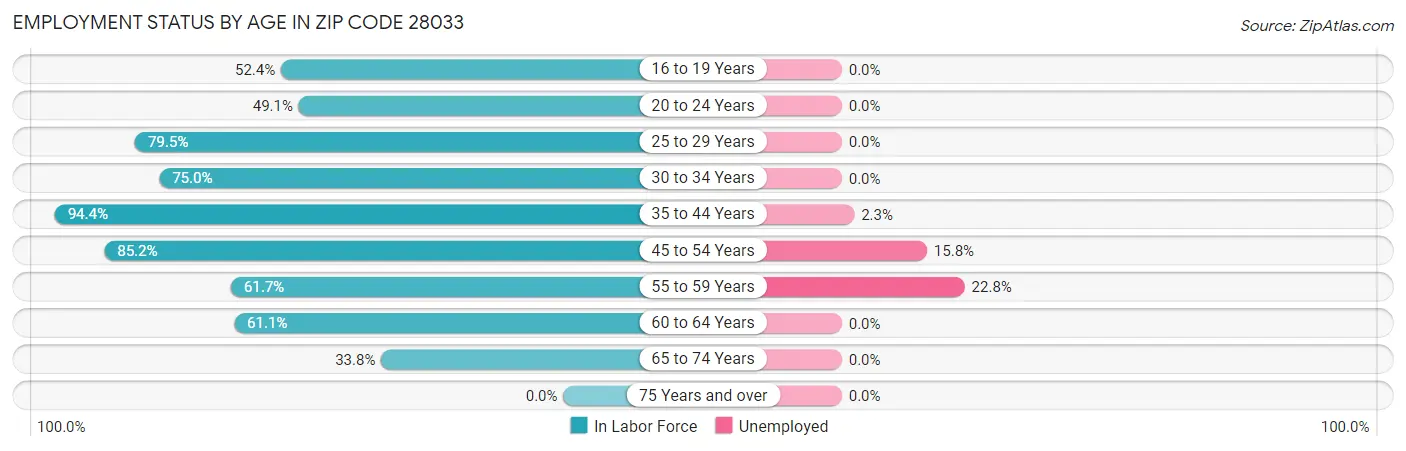 Employment Status by Age in Zip Code 28033