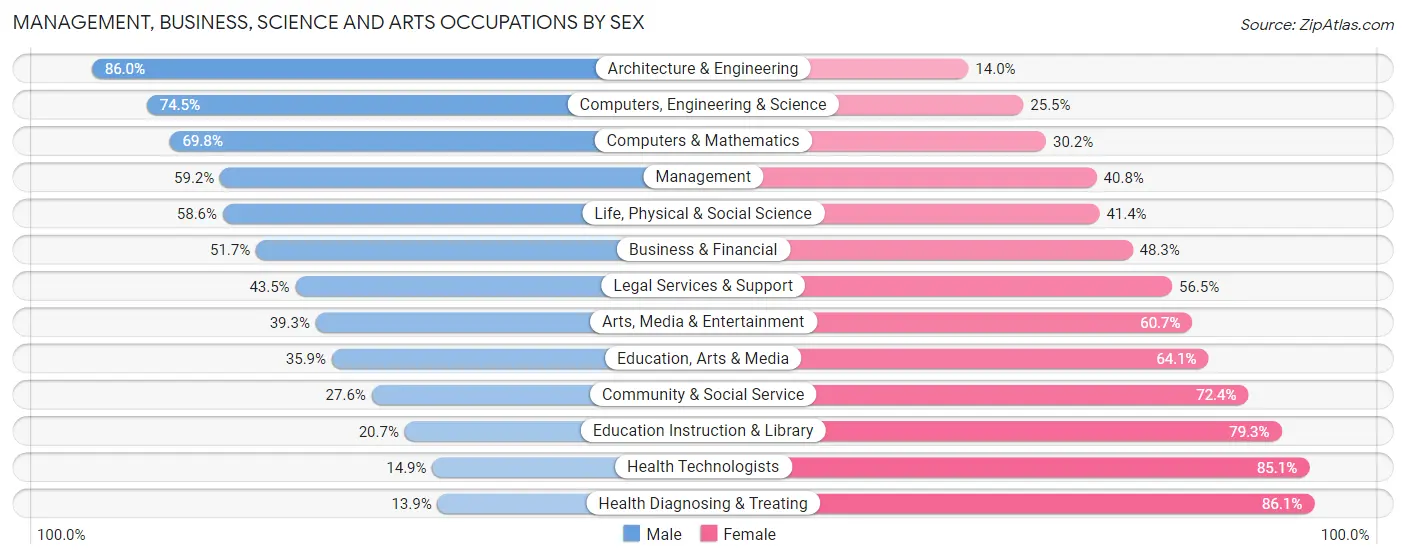 Management, Business, Science and Arts Occupations by Sex in Zip Code 28056