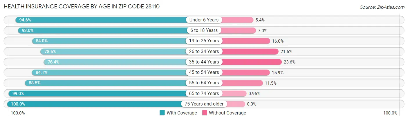 Health Insurance Coverage by Age in Zip Code 28110