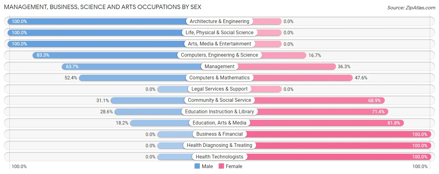 Management, Business, Science and Arts Occupations by Sex in Zip Code 28125
