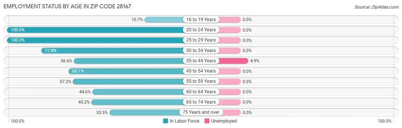 Employment Status by Age in Zip Code 28167