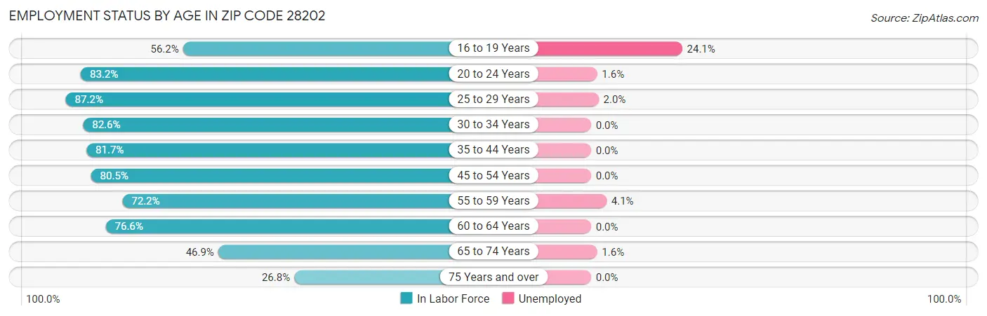 Employment Status by Age in Zip Code 28202