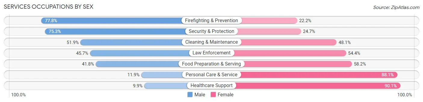 Services Occupations by Sex in Zip Code 28208