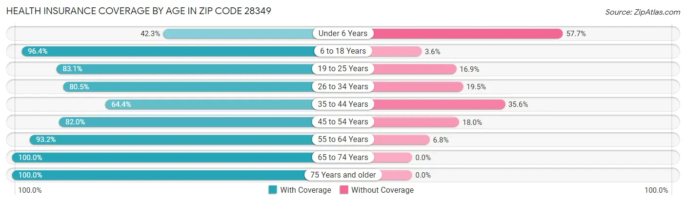 Health Insurance Coverage by Age in Zip Code 28349