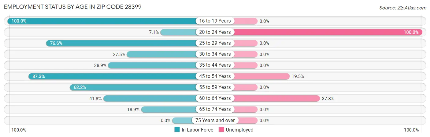 Employment Status by Age in Zip Code 28399