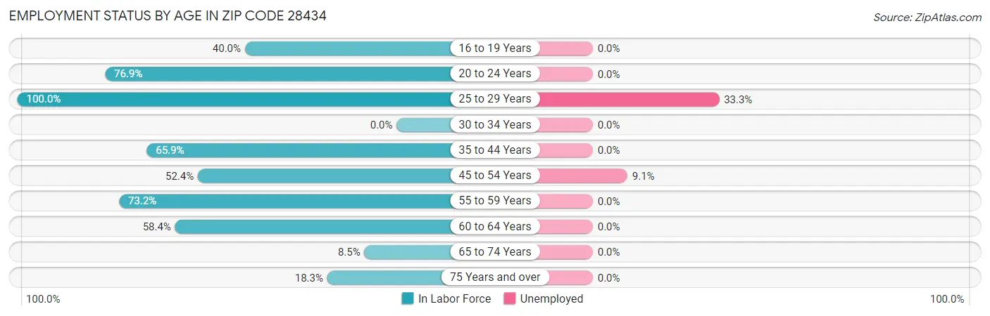 Employment Status by Age in Zip Code 28434