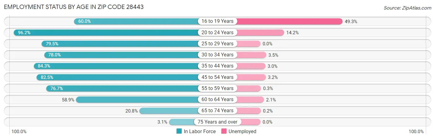 Employment Status by Age in Zip Code 28443