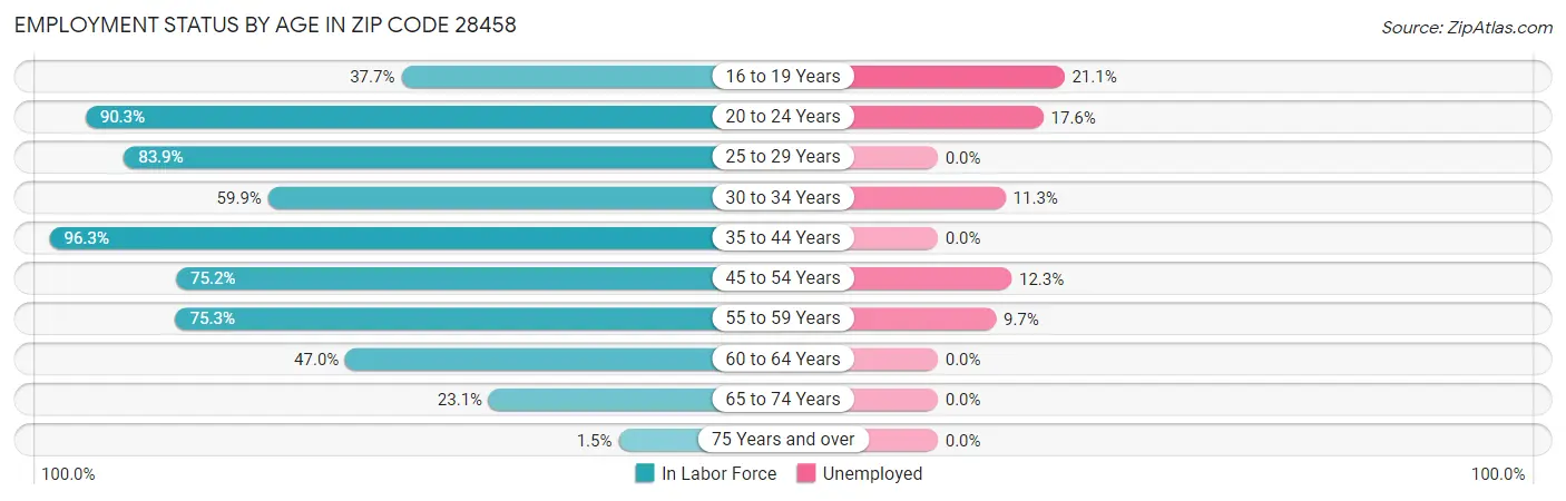 Employment Status by Age in Zip Code 28458