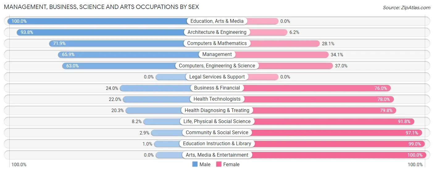 Management, Business, Science and Arts Occupations by Sex in Zip Code 28469
