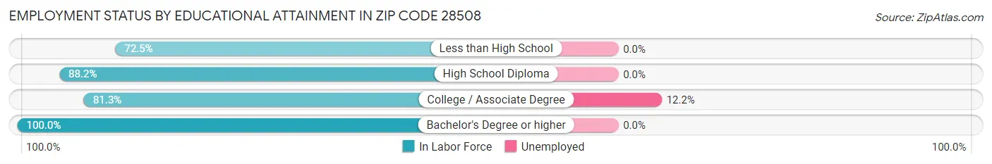 Employment Status by Educational Attainment in Zip Code 28508