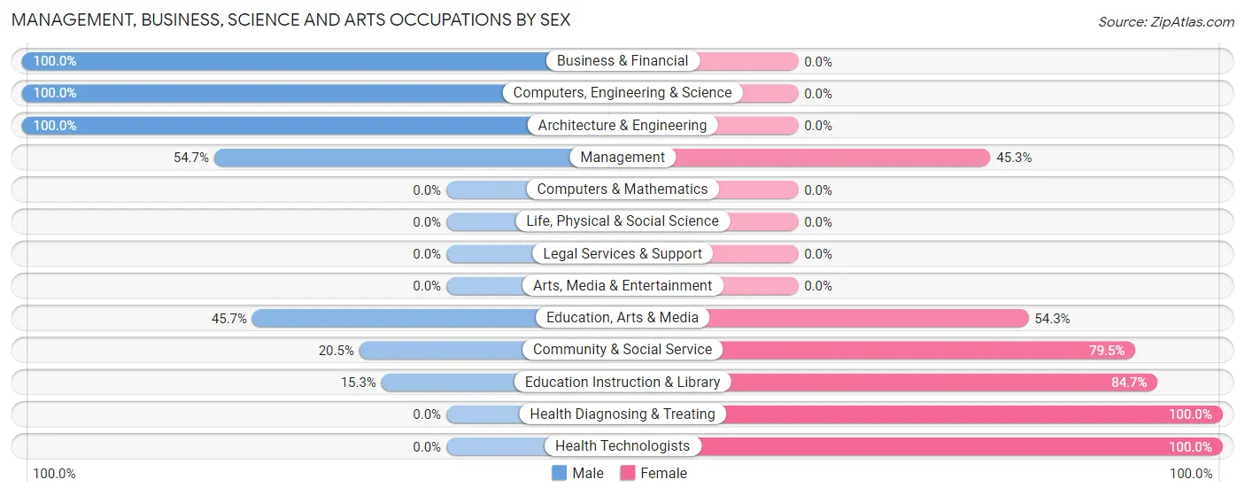 Management, Business, Science and Arts Occupations by Sex in Zip Code 28538