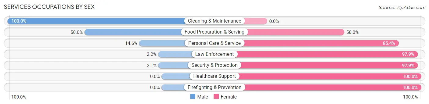 Services Occupations by Sex in Zip Code 28538