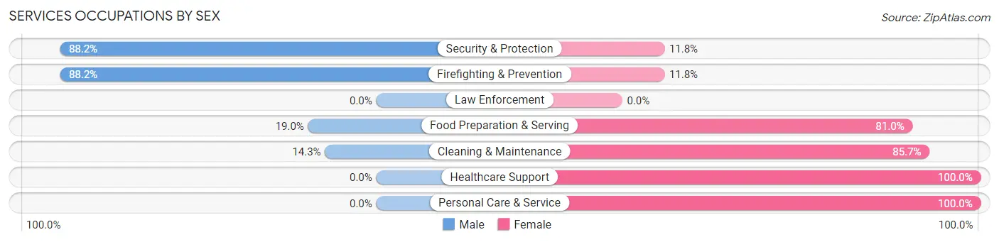 Services Occupations by Sex in Zip Code 28543
