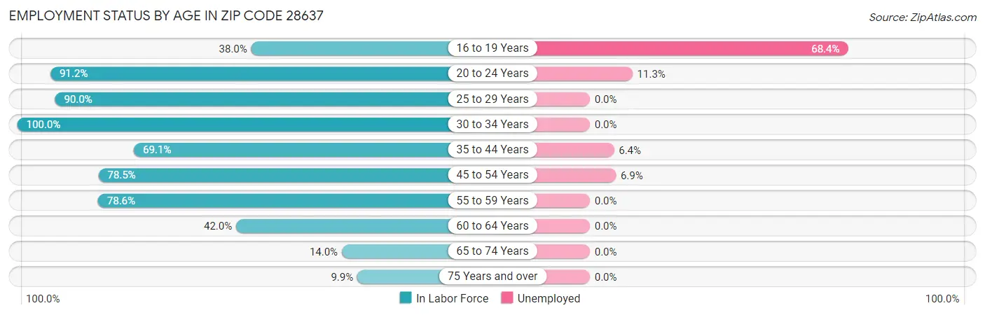 Employment Status by Age in Zip Code 28637