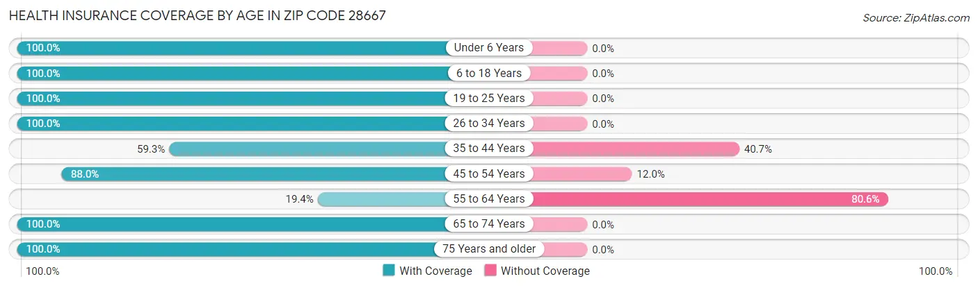 Health Insurance Coverage by Age in Zip Code 28667