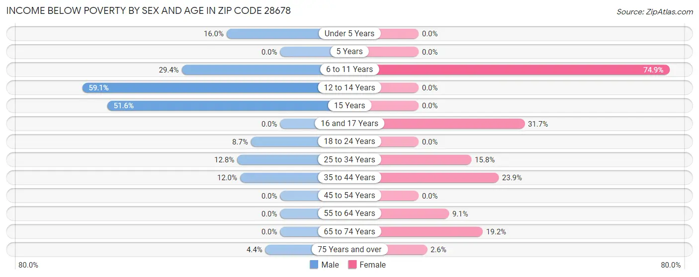 Income Below Poverty by Sex and Age in Zip Code 28678