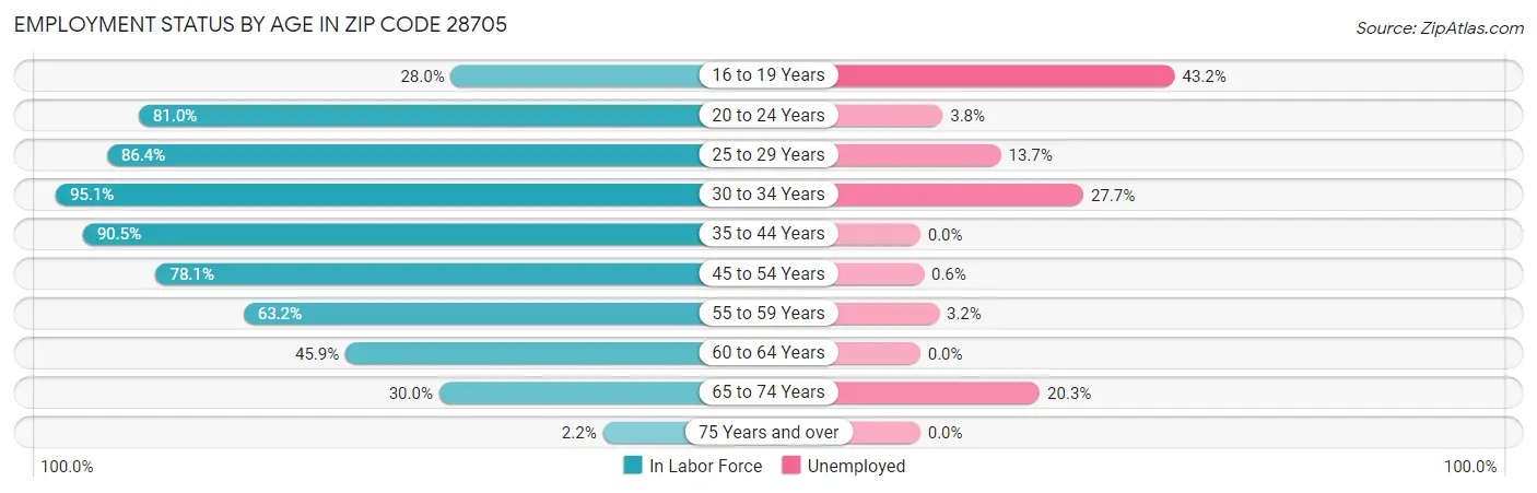 Employment Status by Age in Zip Code 28705