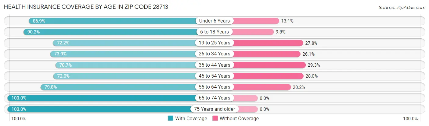 Health Insurance Coverage by Age in Zip Code 28713