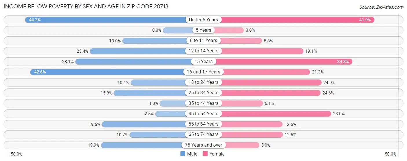 Income Below Poverty by Sex and Age in Zip Code 28713