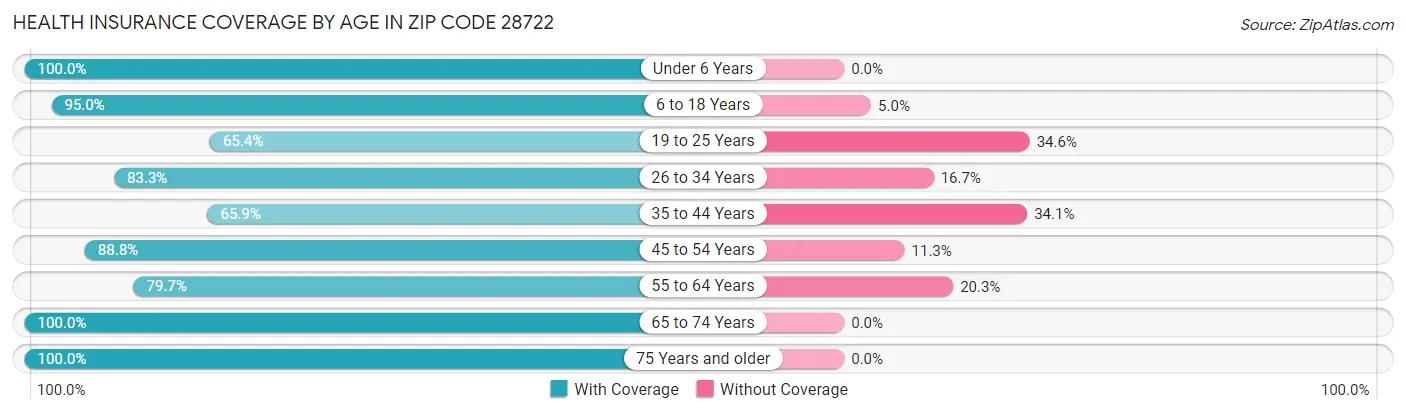 Health Insurance Coverage by Age in Zip Code 28722