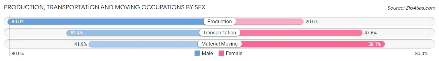 Production, Transportation and Moving Occupations by Sex in Zip Code 28722