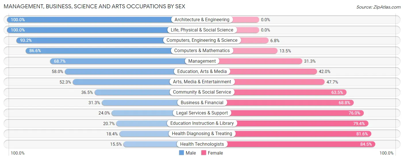 Management, Business, Science and Arts Occupations by Sex in Zip Code 28782