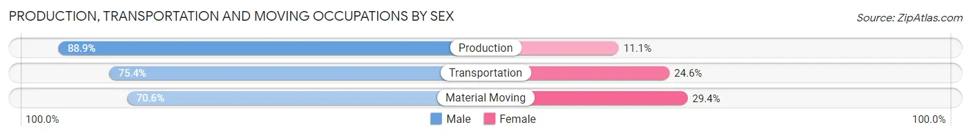 Production, Transportation and Moving Occupations by Sex in Zip Code 28801