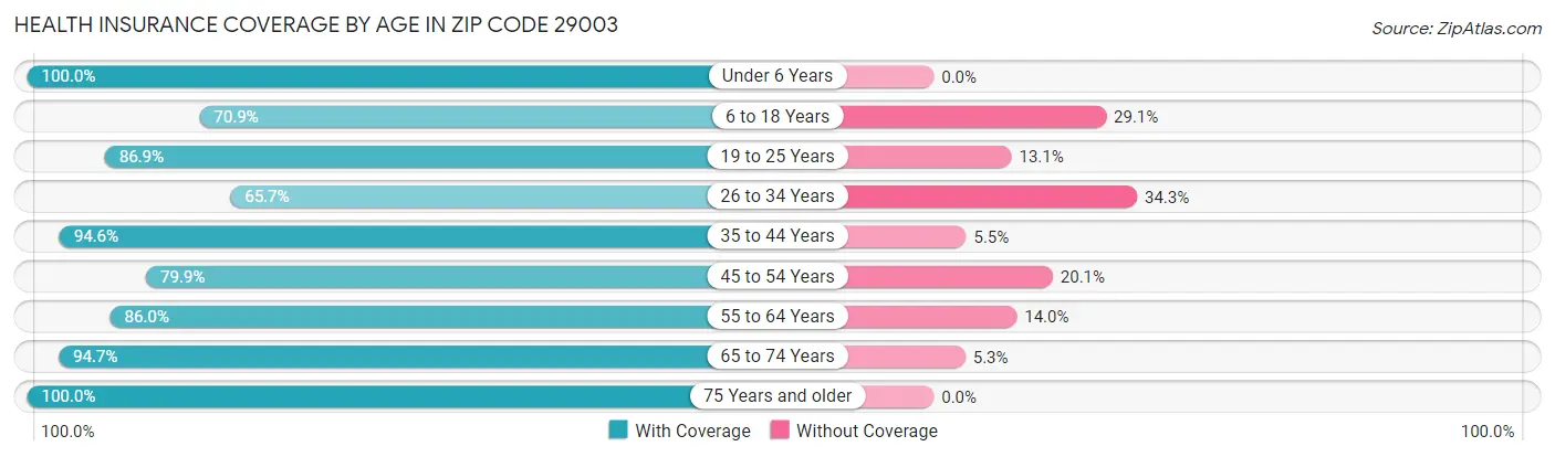 Health Insurance Coverage by Age in Zip Code 29003