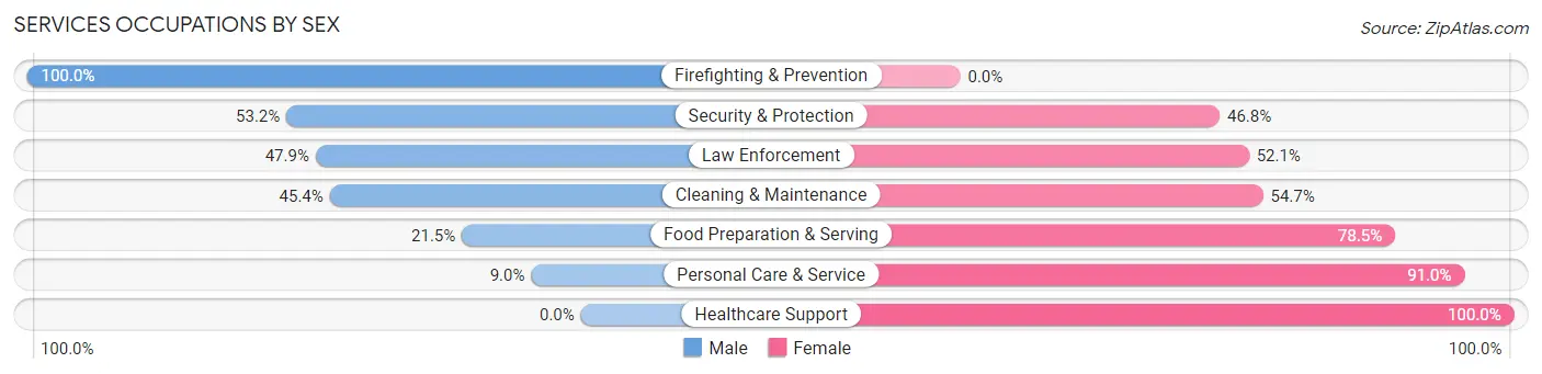 Services Occupations by Sex in Zip Code 29018