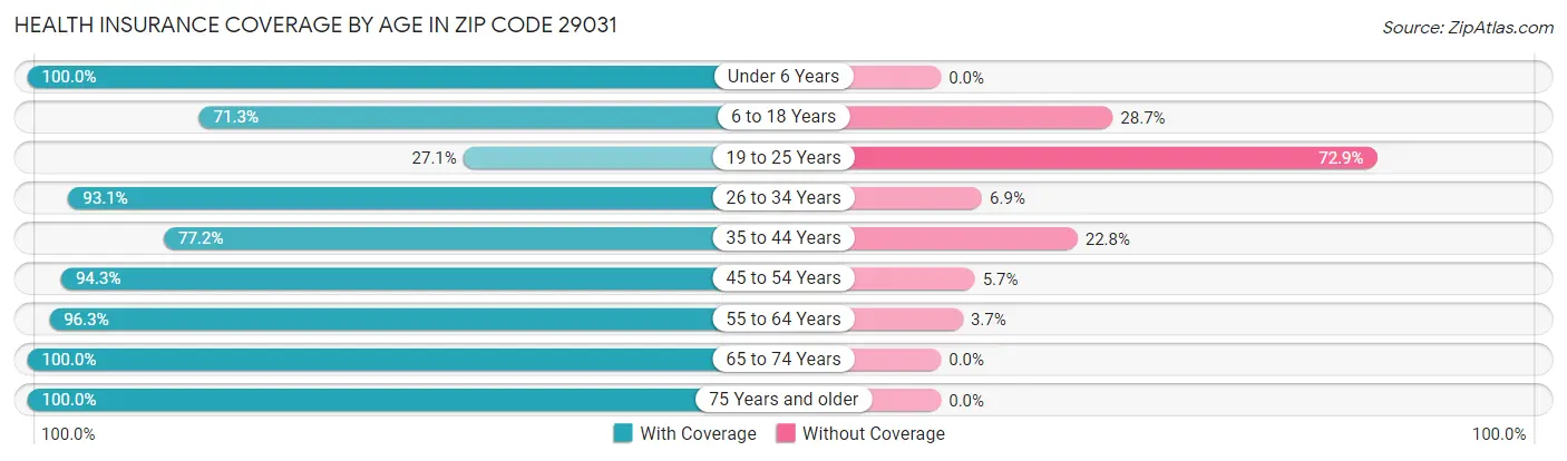 Health Insurance Coverage by Age in Zip Code 29031
