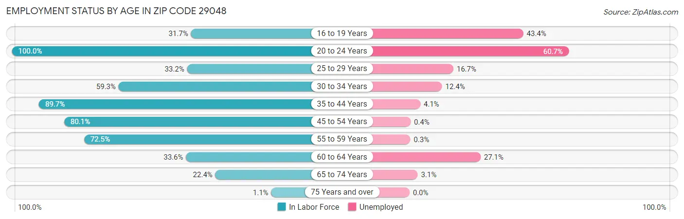 Employment Status by Age in Zip Code 29048