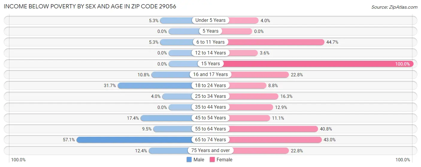 Income Below Poverty by Sex and Age in Zip Code 29056