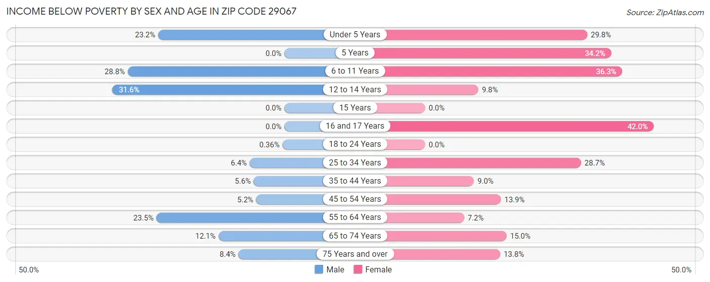 Income Below Poverty by Sex and Age in Zip Code 29067