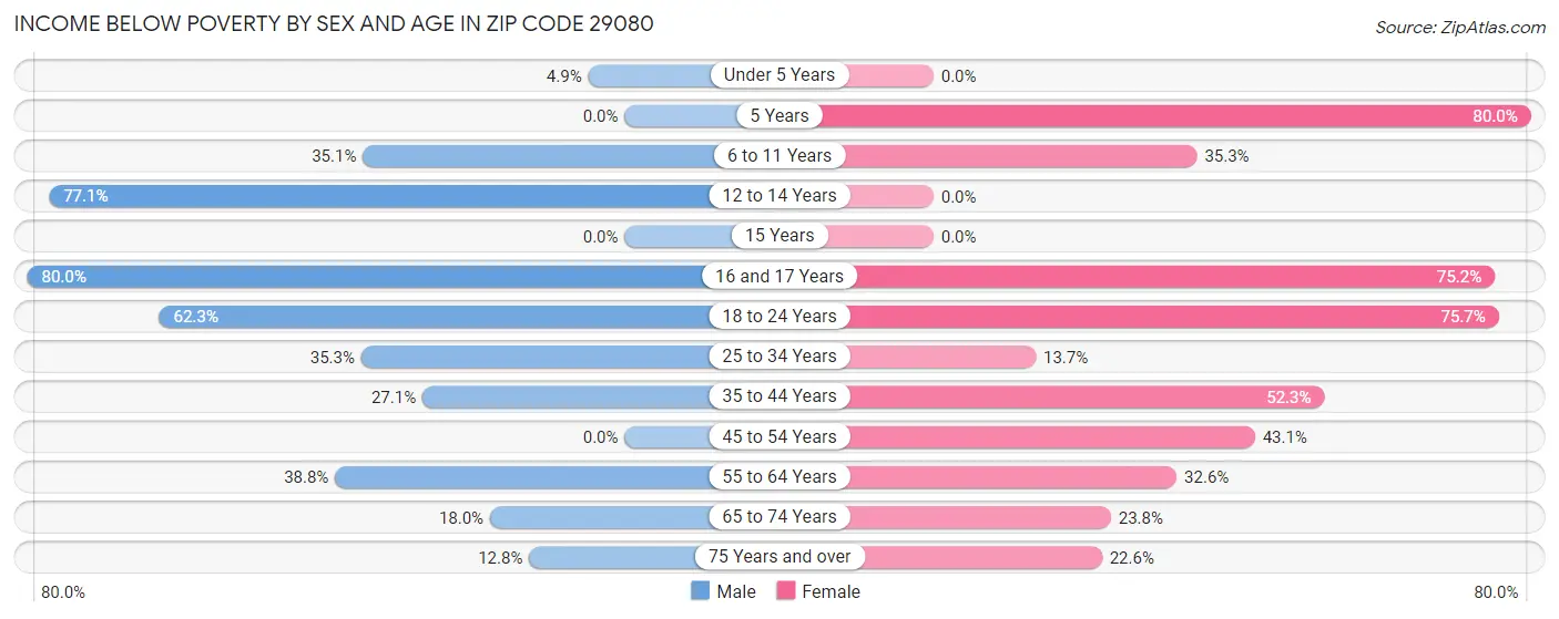 Income Below Poverty by Sex and Age in Zip Code 29080