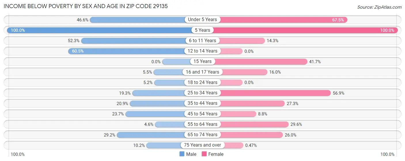 Income Below Poverty by Sex and Age in Zip Code 29135