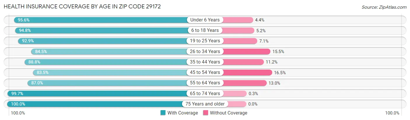 Health Insurance Coverage by Age in Zip Code 29172