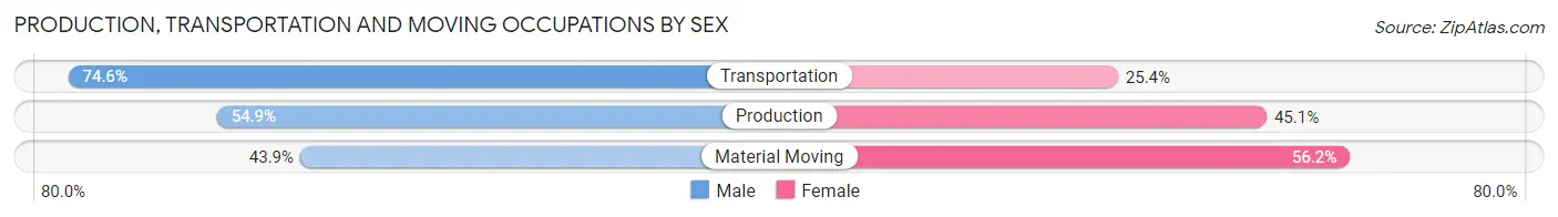 Production, Transportation and Moving Occupations by Sex in Zip Code 29335