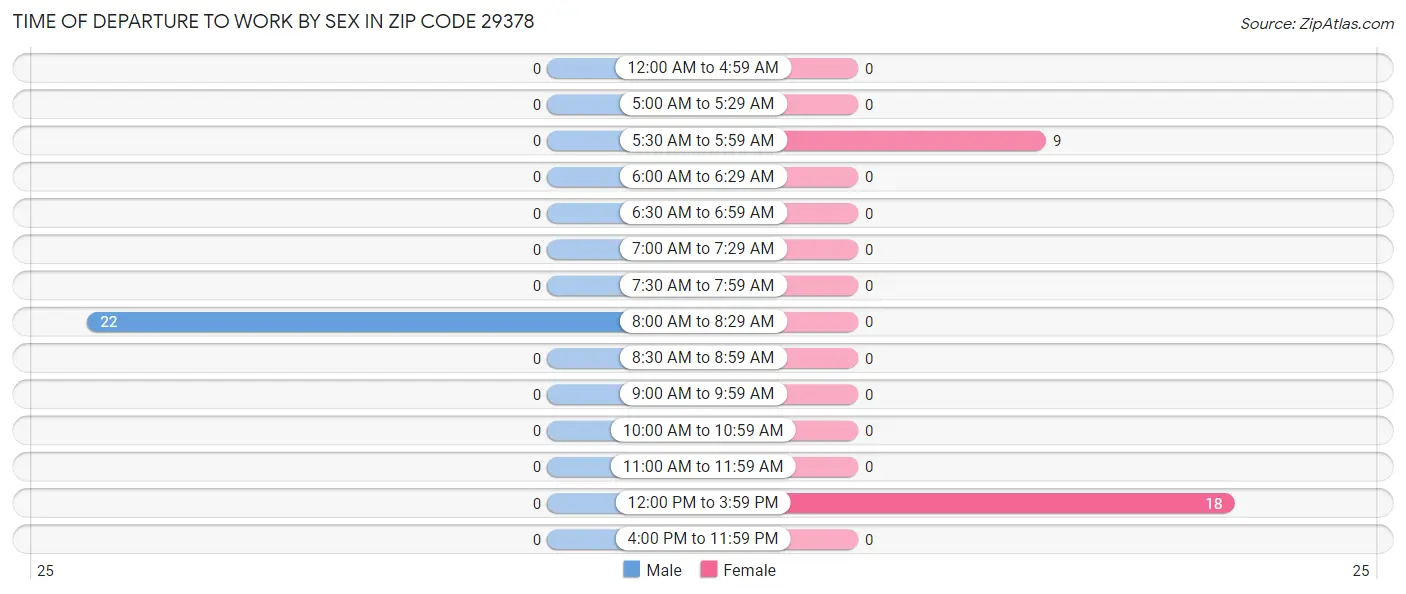Time of Departure to Work by Sex in Zip Code 29378