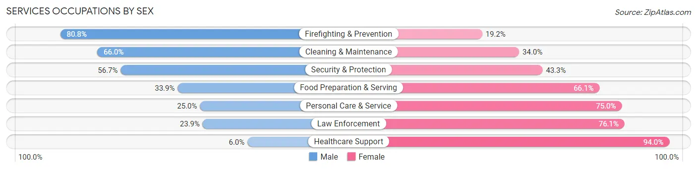 Services Occupations by Sex in Zip Code 29406