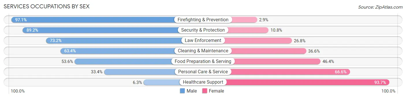 Services Occupations by Sex in Zip Code 29407