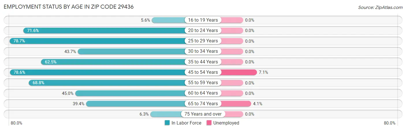 Employment Status by Age in Zip Code 29436