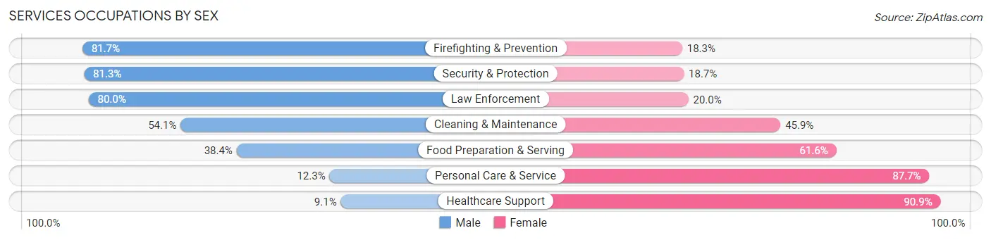 Services Occupations by Sex in Zip Code 29445