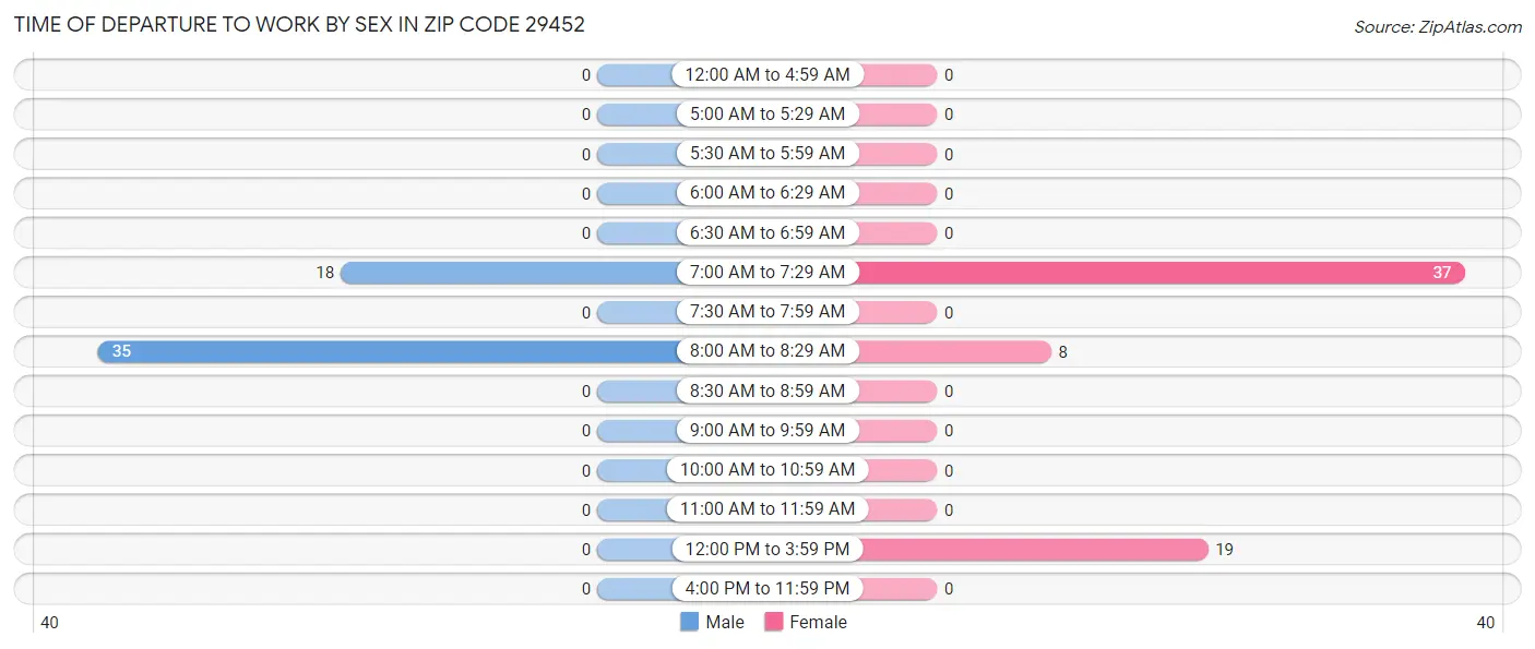 Time of Departure to Work by Sex in Zip Code 29452