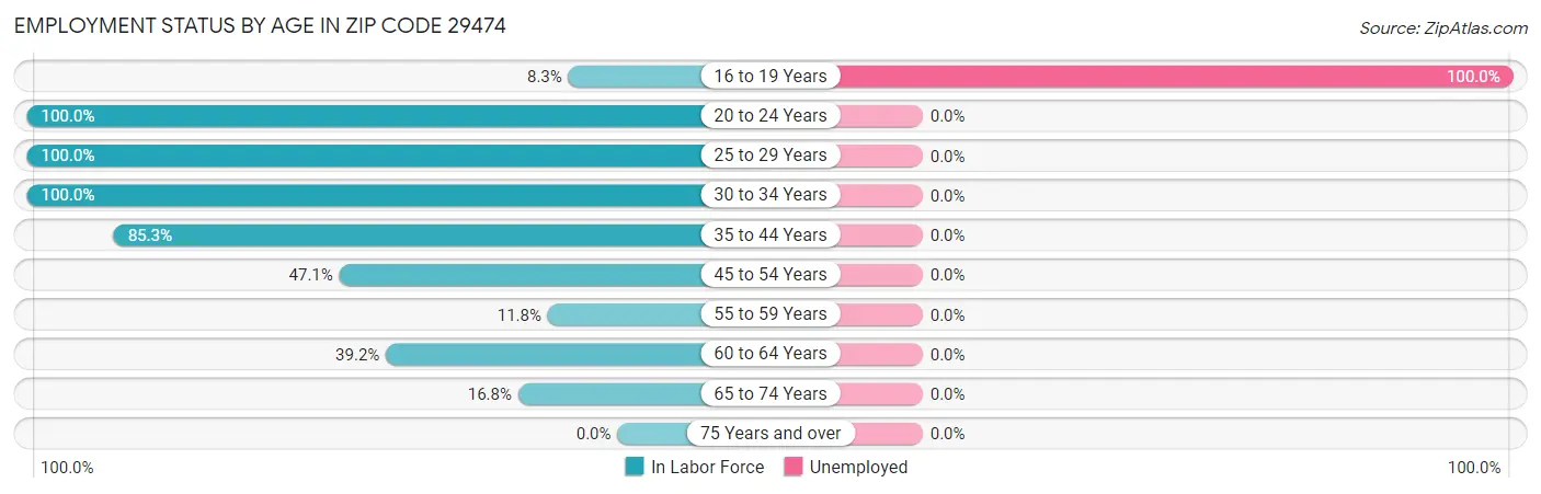 Employment Status by Age in Zip Code 29474