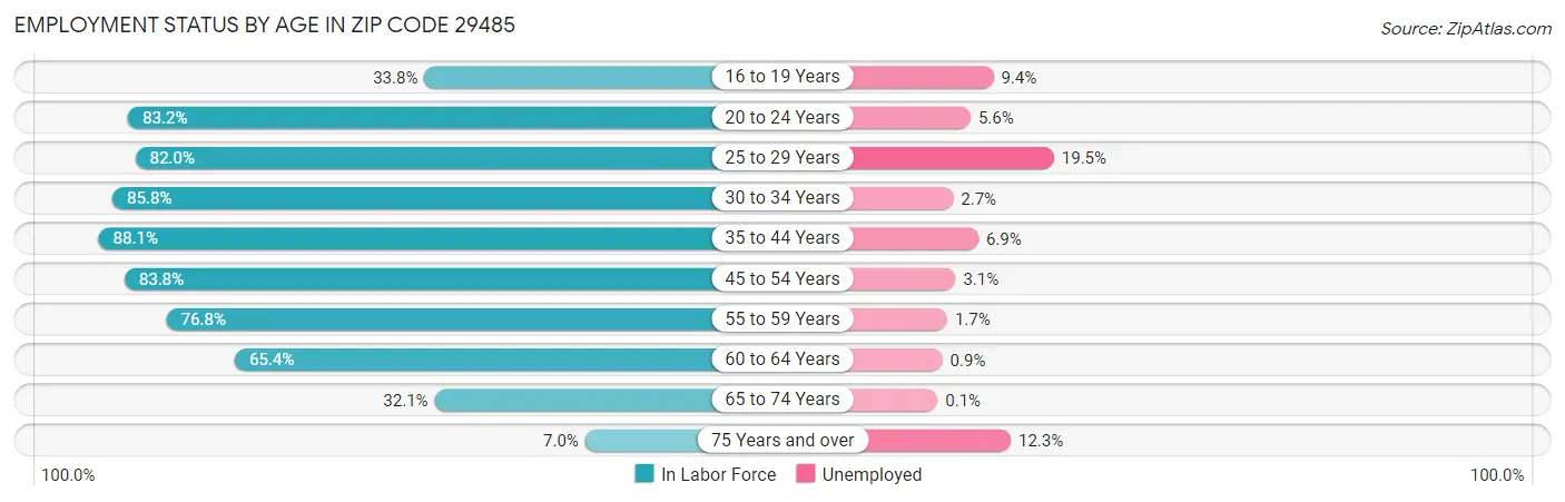 Employment Status by Age in Zip Code 29485