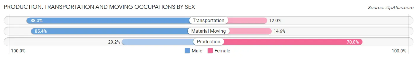 Production, Transportation and Moving Occupations by Sex in Zip Code 29492