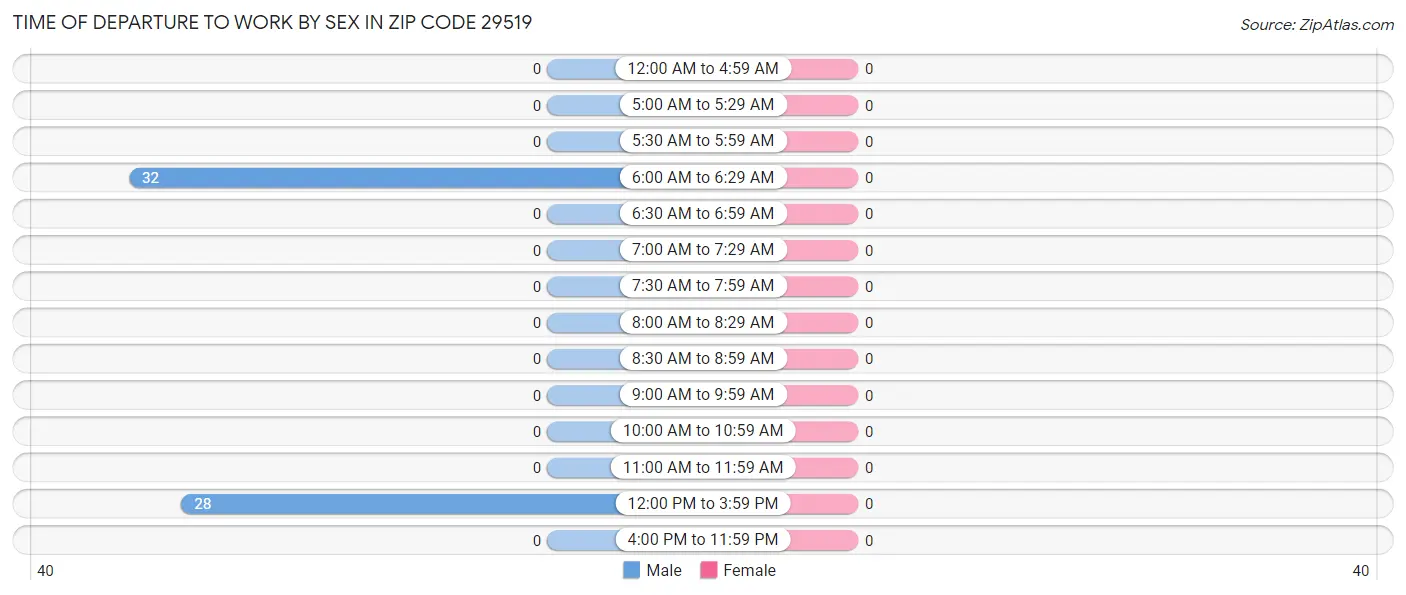 Time of Departure to Work by Sex in Zip Code 29519