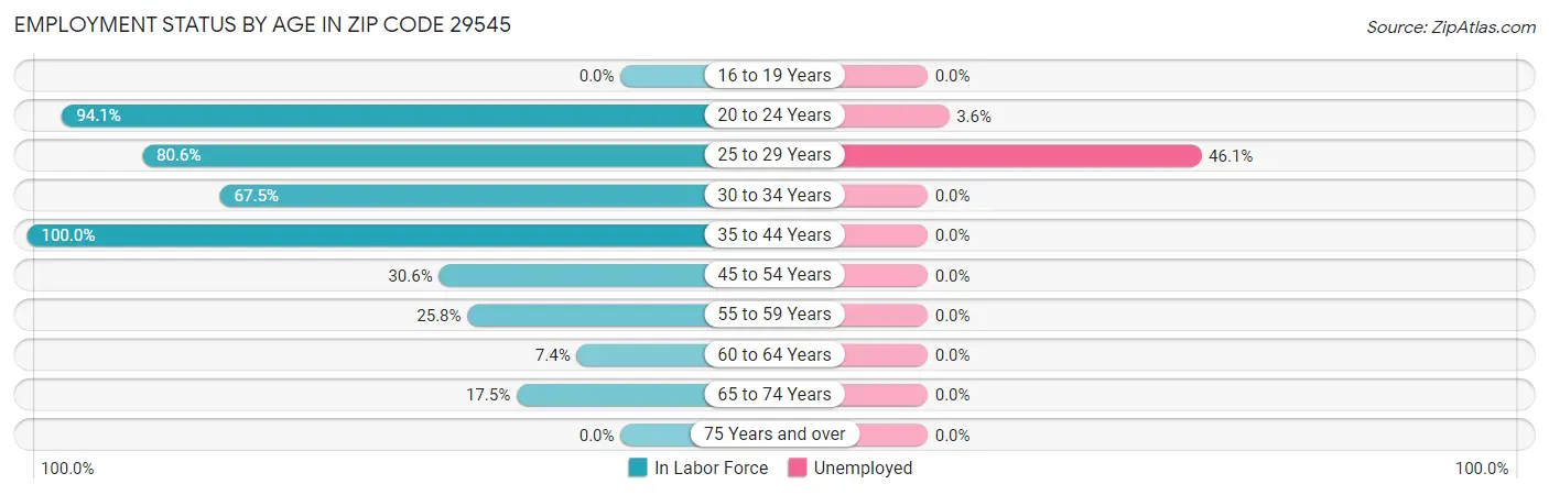 Employment Status by Age in Zip Code 29545