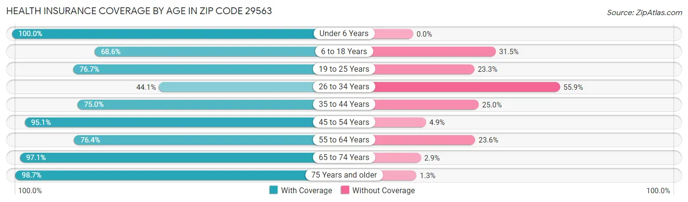 Health Insurance Coverage by Age in Zip Code 29563