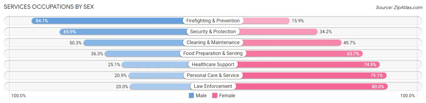 Services Occupations by Sex in Zip Code 29609